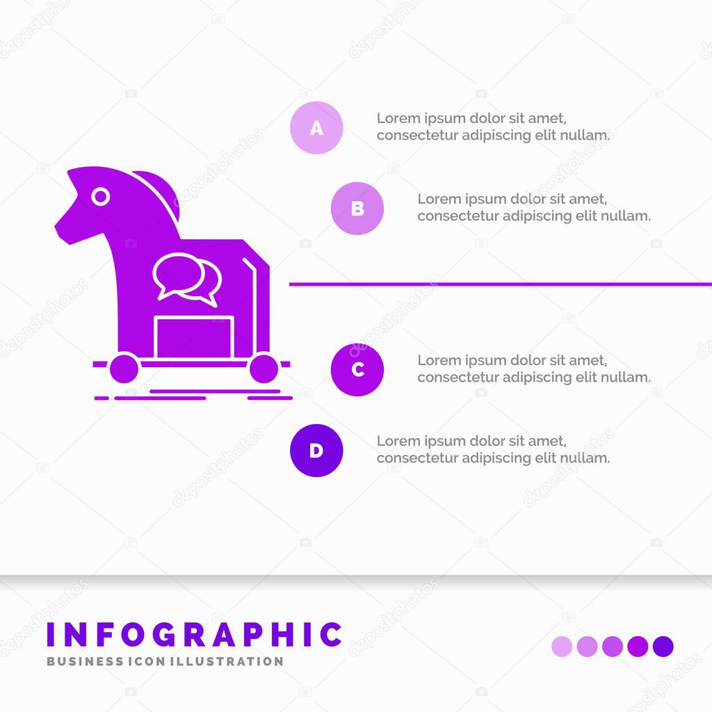 Cybercrime, horse, internet, trojan, virus Infographics Template for Website and Presentation. GLyph Purple icon infographic style vector illustration.
