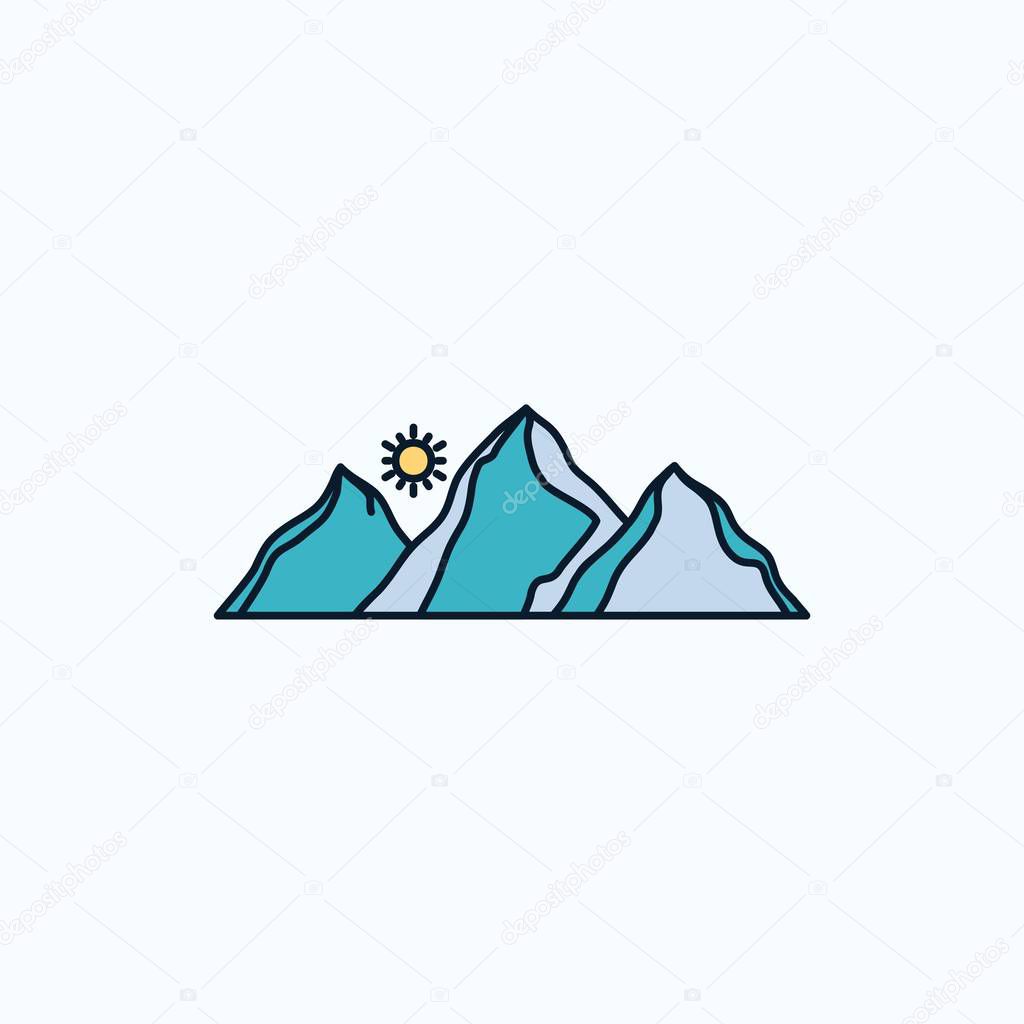 hill, landscape, nature, mountain, sun Flat Icon. green and Yellow sign and symbols for website and Mobile appliation. vector illustration