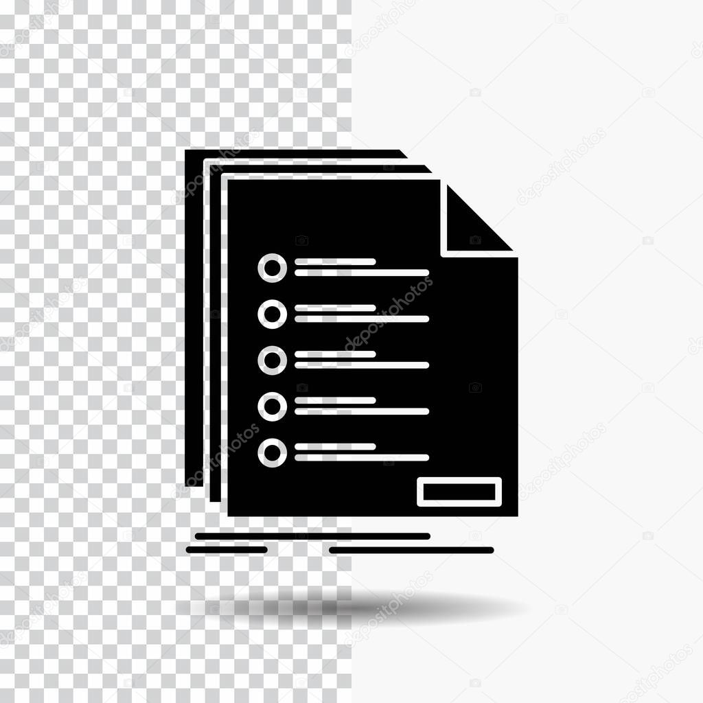 Check, filing, list, listing, registration Glyph Icon on Transparent Background. Black Icon