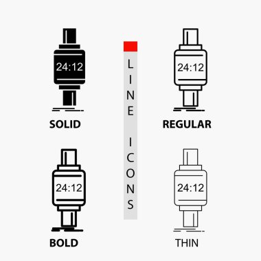 akıllı izle, smartwatch, izlemek, elma, ince, normal, kalın satır ve karakter stili android simgesi. Vektör çizim