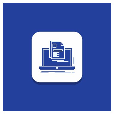 Mavi yuvarlak düğmesi için hesap, Laptop, rapor, baskı, özgeçmiş glif simgesi