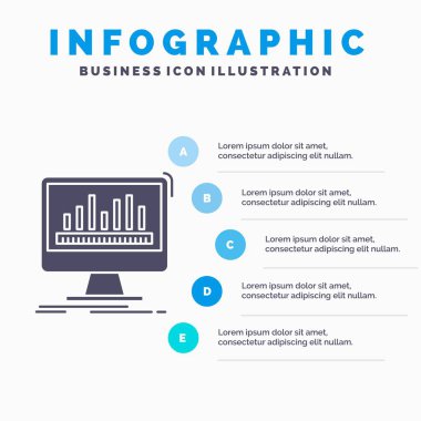 Analytics, işleme, dashboard, veri, istatistikleri Infographics şablon web sitesi ve sunum için. Glif gri mavi Infographic stil vektör çizim simgesiyle.
