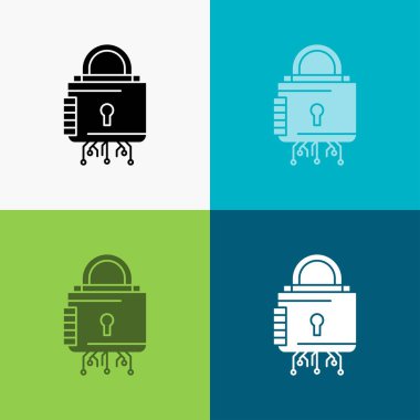 Güvenlik, koruma, cyber, kilit simgesi üzerinde çeşitli arka plan güvenli. glif tarzı tasarım, Web ve uygulama Eps 10 vektör çizim için tasarlanmış