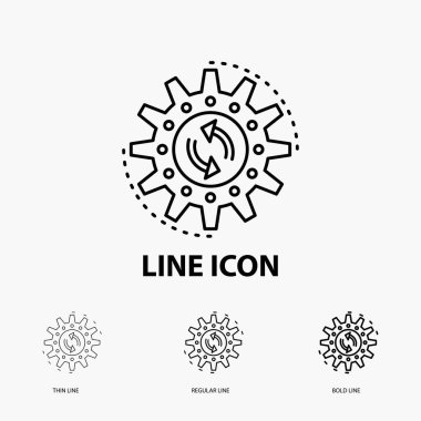 Yönetim, proses, üretim, görev, çalışma kutsal kişilerin resmi içinde ince, düzenli ve kalın çizgi stili. Vektör çizim