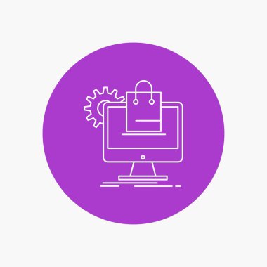 Alışveriş, online, e-ticaret, Hizmetleri, sepeti beyaz satırı simgesi daire arka planda. vektör simge tasarlamak