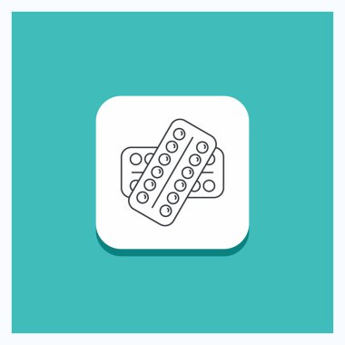 Tıp için düğme, hap, uyuşturucu, tablet, hasta satırı simgesi turkuaz arka plan