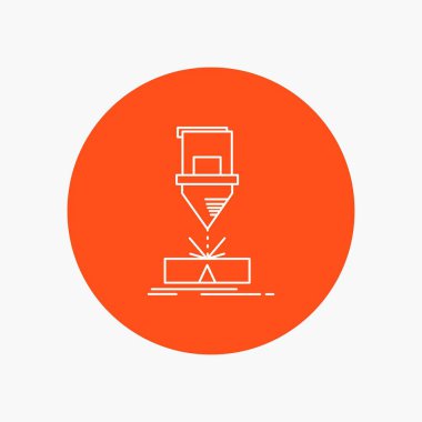 Kesici, mühendislik, imalat, lazer, beyaz satırı simgesi daire arka planda çelik. vektör simge tasarlamak