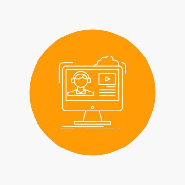 Öğreticiler, video, kitle iletişim araçları, online, eğitim daire arka plan beyaz satırı simgesi. vektör simge tasarlamak