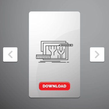 Mimari, tasarım, rekreasyon Pagination Slider tasarımı ve kırmızı Download düğme çizgisi simgesinde mühendislik planı, devre