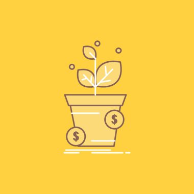 dolar, büyüme, pot, kar, iş düz çizgi dolu kutsal kişilerin resmi. Güzel Logo düğme UI ve Ux, Web veya mobil uygulama için sarı arka plan üzerinde