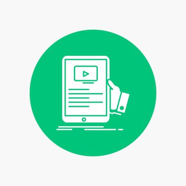 Forum, online, webinar, seminer, eğitim beyaz glif simgesini daire içinde. Düğmesi illüstrasyon vektör