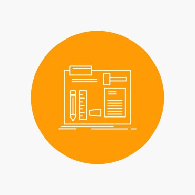 Yapı, yapı, DIY, mühendis, daire arka plan beyaz satırı simgesi atölyede. vektör simge tasarlamak