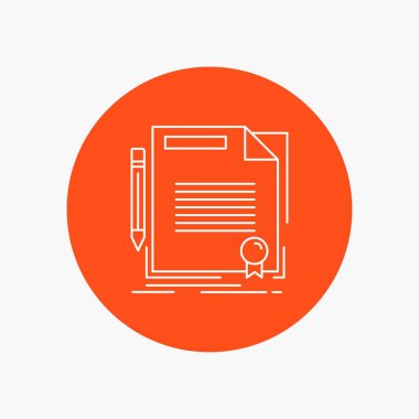 anlaşma, sözleşme, anlaşma, belge, beyaz satırı simgesi daire arka planda kağıt. vektör simge tasarlamak