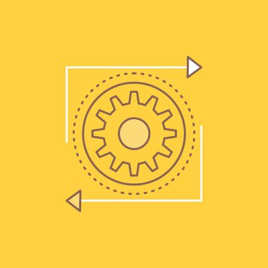 İş, dişli, yönetimi, işlem, düz çizgi dolu kutsal kişilerin resmi işlemek. Güzel Logo düğme UI ve Ux, Web veya mobil uygulama için sarı arka plan üzerinde