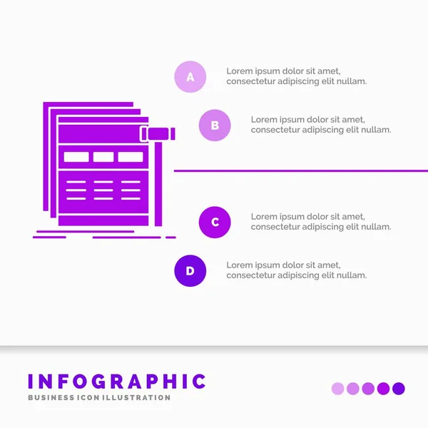 Internet Page Web Webpage Wireframe Infographics Template Website Presentation Glyph — Stock Vector