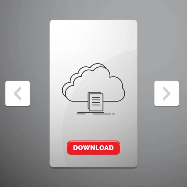 Cloud Zugriff Dokument Datei Downloadzeilensymbol Karussell Schieberegler Design Roter Downloadbutton — Stockvektor
