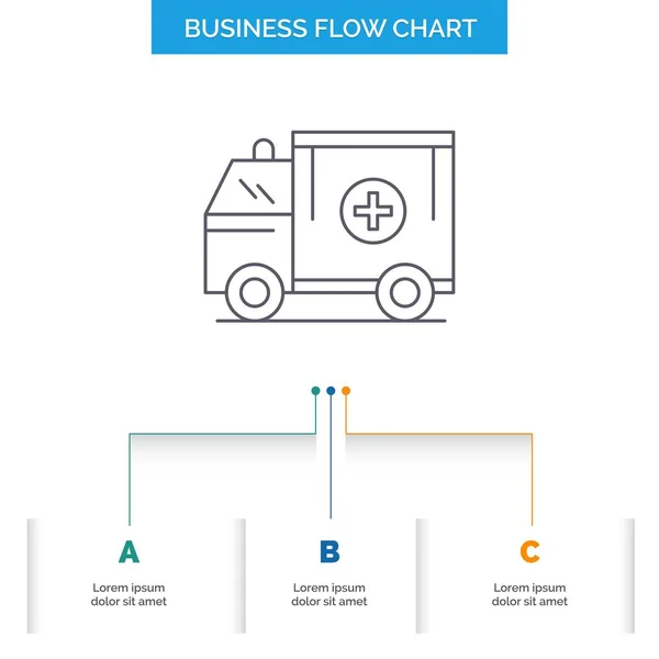 Ambulans Kamyon Tıbbi Yardım Akış Şeması Tasarım Adımlar Ile Van — Stok Vektör