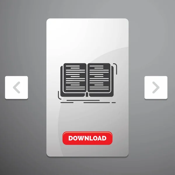 Libro Istruzione Lezione Studio Glyph Icona Carousal Pagination Slider Design — Vettoriale Stock