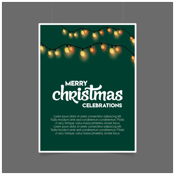 Feliz Navidad Decoración Iluminación Plantilla Verde — Vector de stock