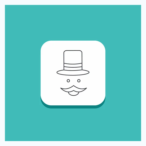 Button Moustache Hipster Movember Hat Men Line Icon Turquoise Background — Stock Vector