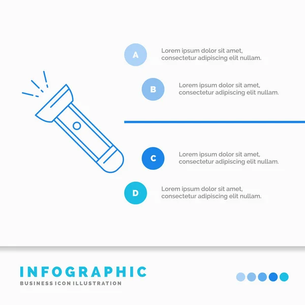 Torch Light Flash Camping Hiking Infographics Template Website Presentation Line — Stock Vector