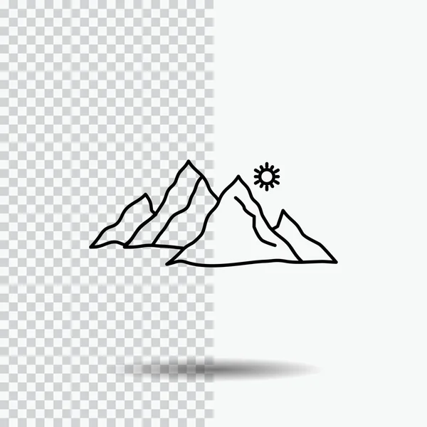 山の風景 太陽の透明な背景の線のアイコン 黒いアイコン ベクトル図 — ストックベクタ