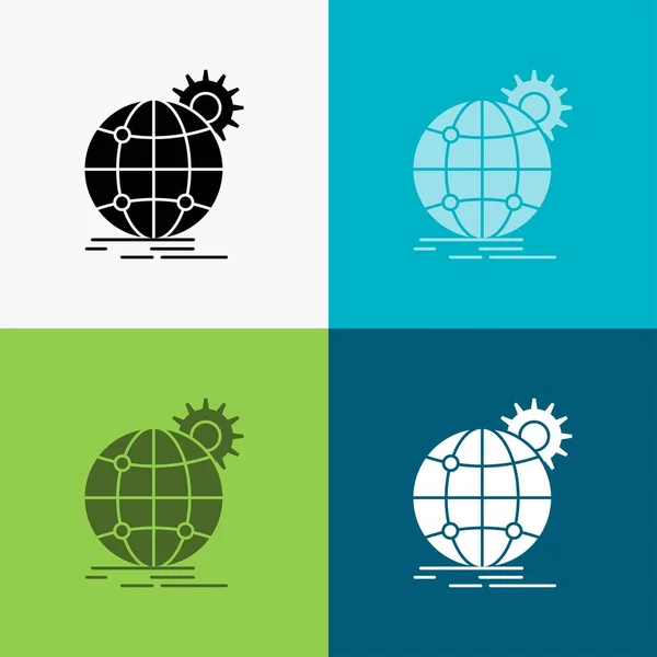 International Business Globe World Wide Gear Icon Various Background Glyph — Stock Vector