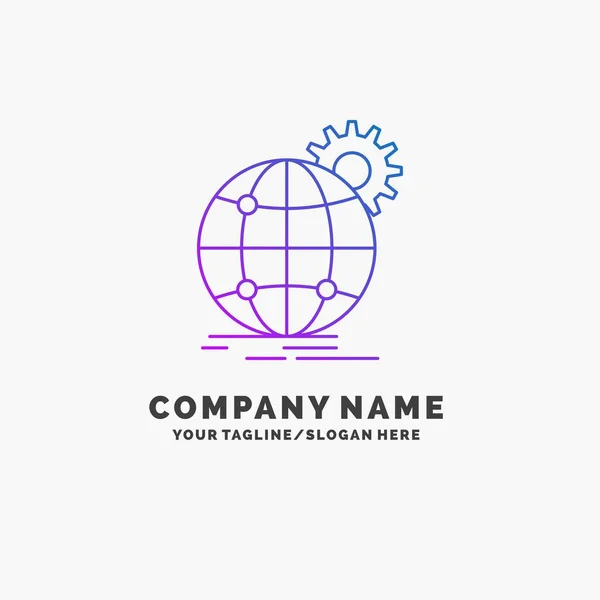Internacional Negócios Globo Mundo Inteiro Engrenagem Purple Business Logo Template — Vetor de Stock