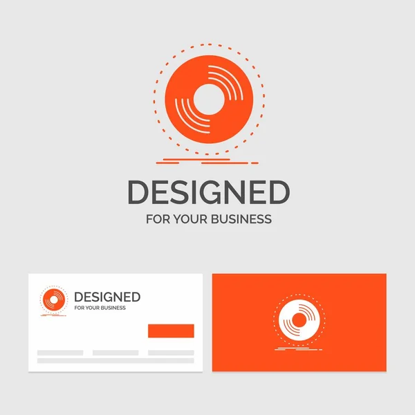 Business Logo Sjabloon Voor Schijf Fonograaf Record Vinyl Oranje Visitekaartjes — Stockvector