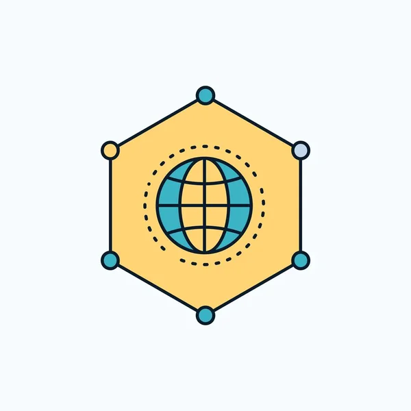 Red Global Datos Conexión Business Flat Icon Signo Verde Amarillo — Vector de stock