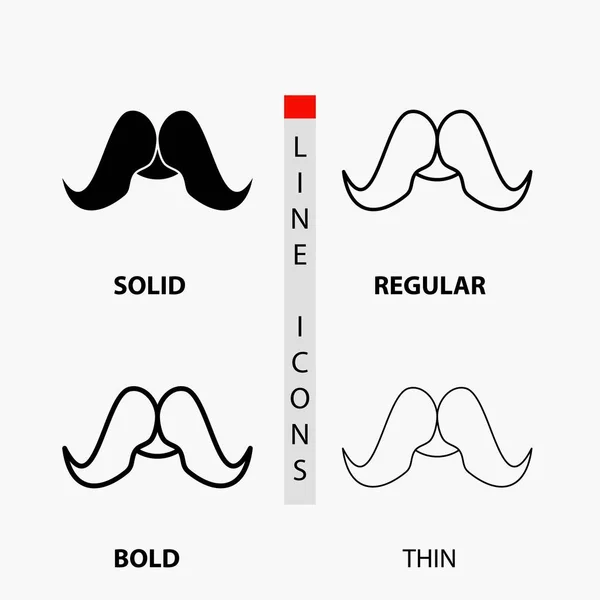Mustasch Hipster Movember Manliga Män Ikonen Tunn Regelbundna Fet Linje — Stock vektor