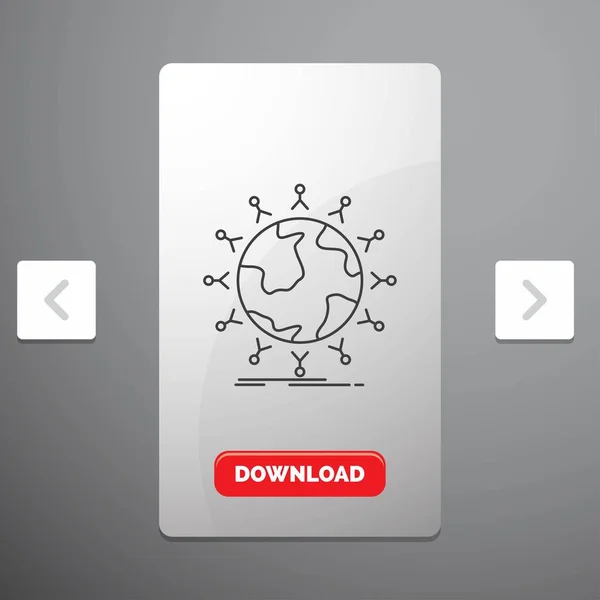 글로벌 네트워크 글로브 페이지 슬라이더 디자인 다운로드 버튼에 아이콘 — 스톡 벡터