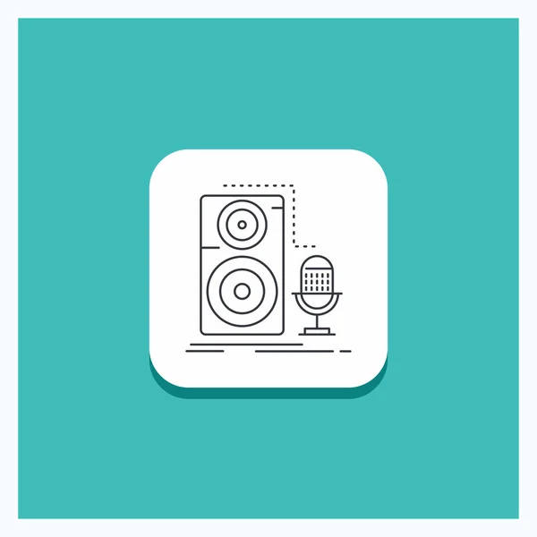 Runde Taste Für Live Mikrofon Schallplatte Tonleitungssymbol Türkisfarbener Hintergrund — Stockvektor