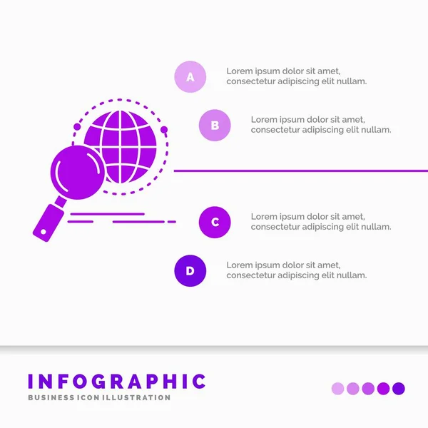 Global Globus Lupe Forschung Welt Infografik Vorlage Für Website Und — Stockvektor