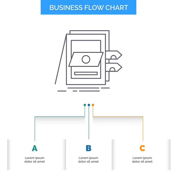 Pos 文件流程图设计与3个步骤 用于演示文稿背景模板位置的行图标 — 图库矢量图片