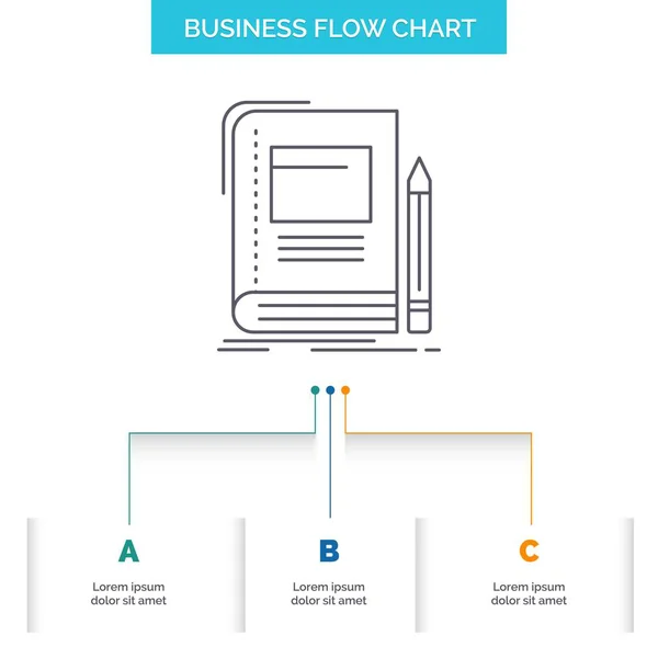 笔记本 学校商业流程图设计有3个步骤 用于演示文稿背景模板位置的行图标 — 图库矢量图片