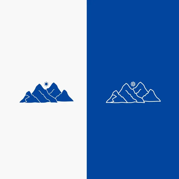 Berg Landschap Heuvel Natuur Scène Lijn Glyph Web Knop Blauwe — Stockvector