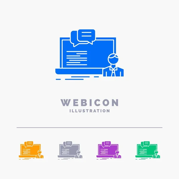 training, course, online, computer, chat 5 Color Glyph Web Icon Template isolated on white. Vector illustration