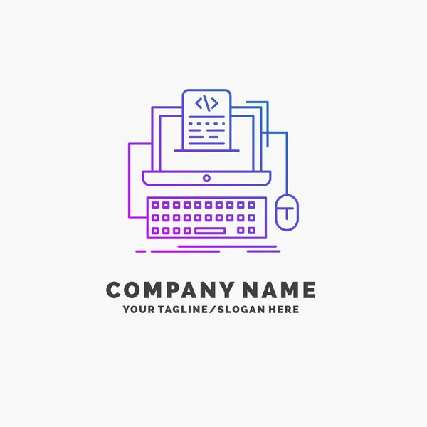 Código Codificação Computador Monobloco Tela Purple Business Logo Template Lugar — Vetor de Stock