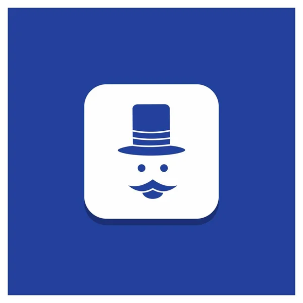 Blue Button Moustache Hipster Movember Hat Men Glyph Icon — Stock Vector