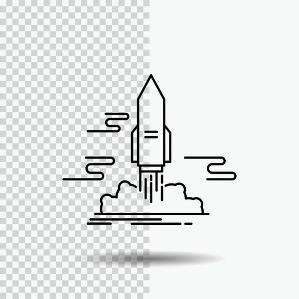 Launch Publish App Shuttle Space Line Icon Transparent Background Black — Stock Vector