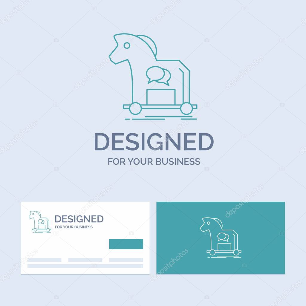 Cybercrime, horse, internet, trojan, virus Business Logo Line Icon Symbol for your business. Turquoise Business Cards with Brand logo template