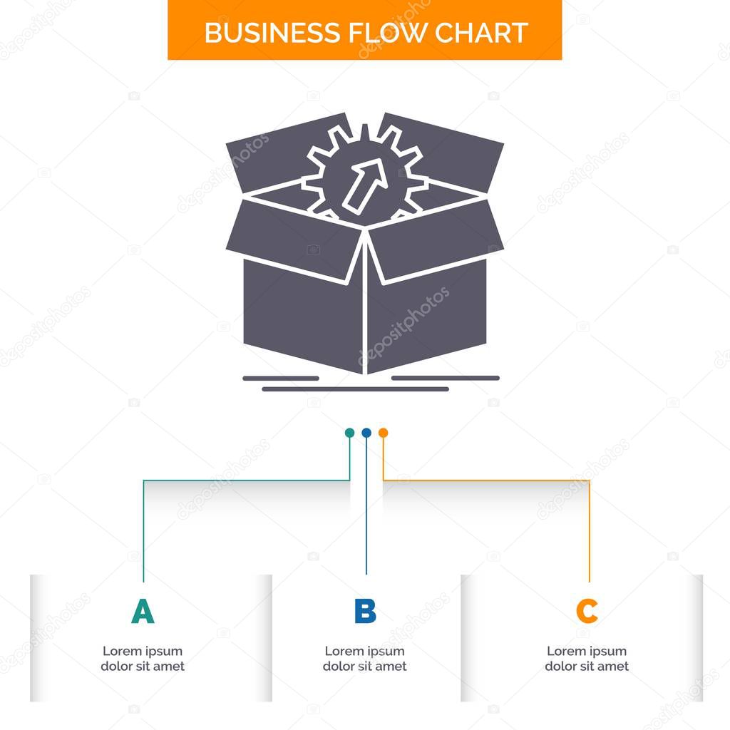 upload, performance, productivity, progress, work Business Flow Chart Design with 3 Steps. Glyph Icon For Presentation Background Template Place for text.