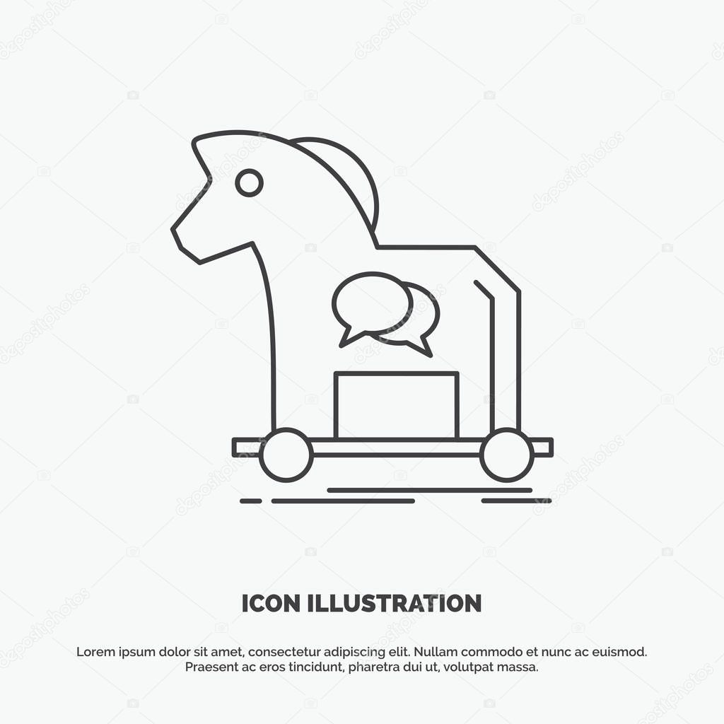 Cybercrime, horse, internet, trojan, virus Icon. Line vector gray symbol for UI and UX, website or mobile application