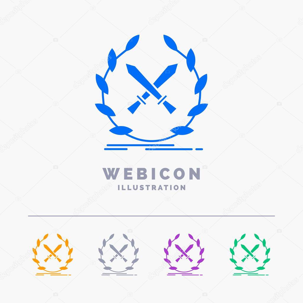 battle, emblem, game, label, swords 5 Color Glyph Web Icon Template isolated on white. Vector illustration