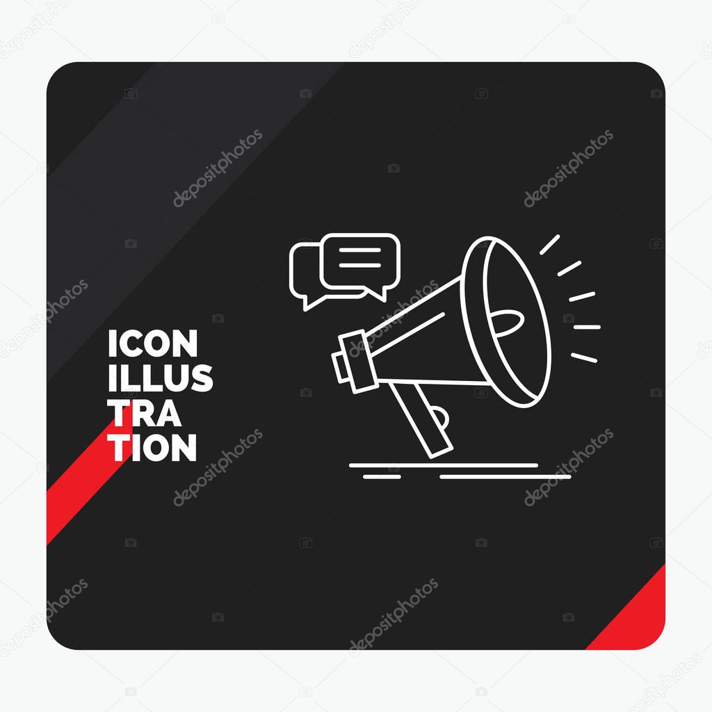 Red and Black Creative presentation Background for marketing, megaphone, announcement, promo, promotion Line Icon