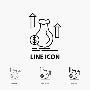 para, çanta, dolar, büyüme, hisse senedi simgesini ince, düzenli ve kalın çizgi stili. Vektör çizim