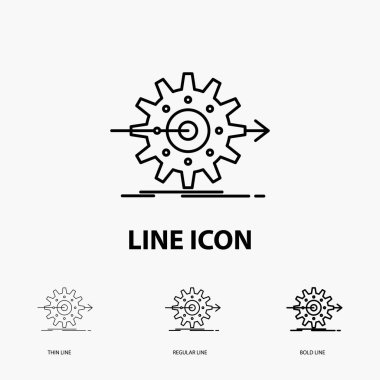 performans, ilerleme, iş, ayar, dişli simgesini ince, düzenli ve kalın çizgi stili. Vektör çizim