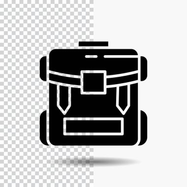 çanta, kamp, hiking, fermuar, Bagaj glif simgesini şeffaf arka plan üzerinde. Siyah simgesi
