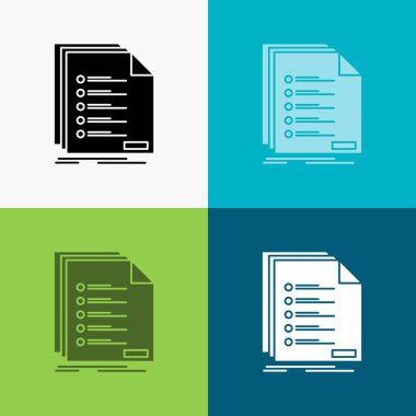 Kontrol, dosyalama, liste, liste, kayıt simgesi üzerinde çeşitli arka plan. glif tarzı tasarım, Web ve uygulama Eps 10 vektör çizim için tasarlanmış